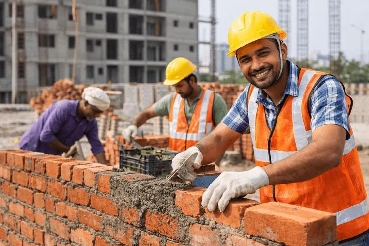 Construction site supervisor reviewing drawings at a building project